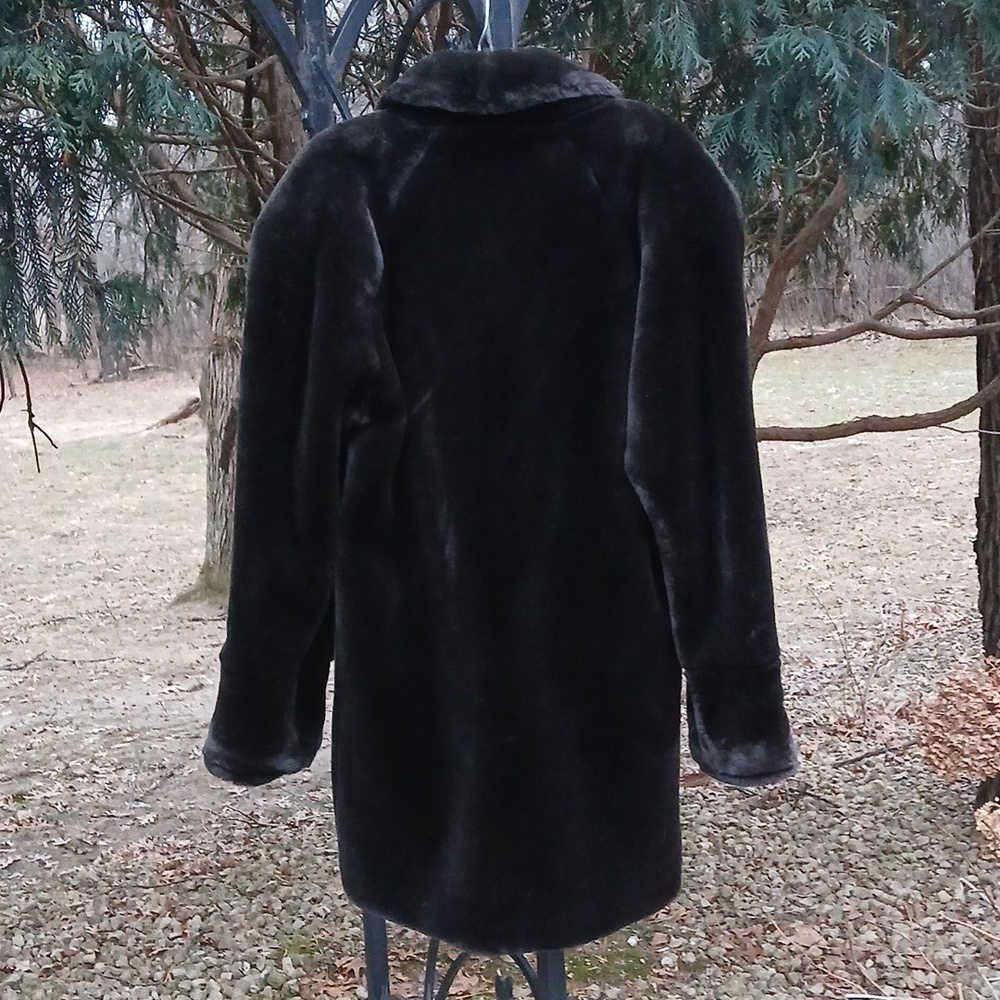 Donnybrook Faux Black/Brown Mink Coat Single Button Lined sz XS.  Mob Wife - Picture 10 of 16
